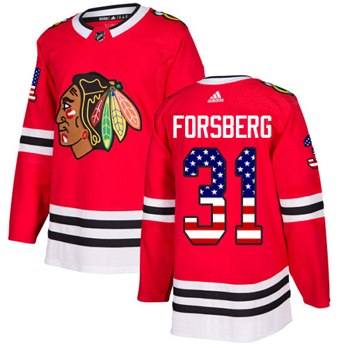 Adidas Blackhawks #31 Anton Forsberg Red Home Authentic USA Flag Stitched NHL Jersey
